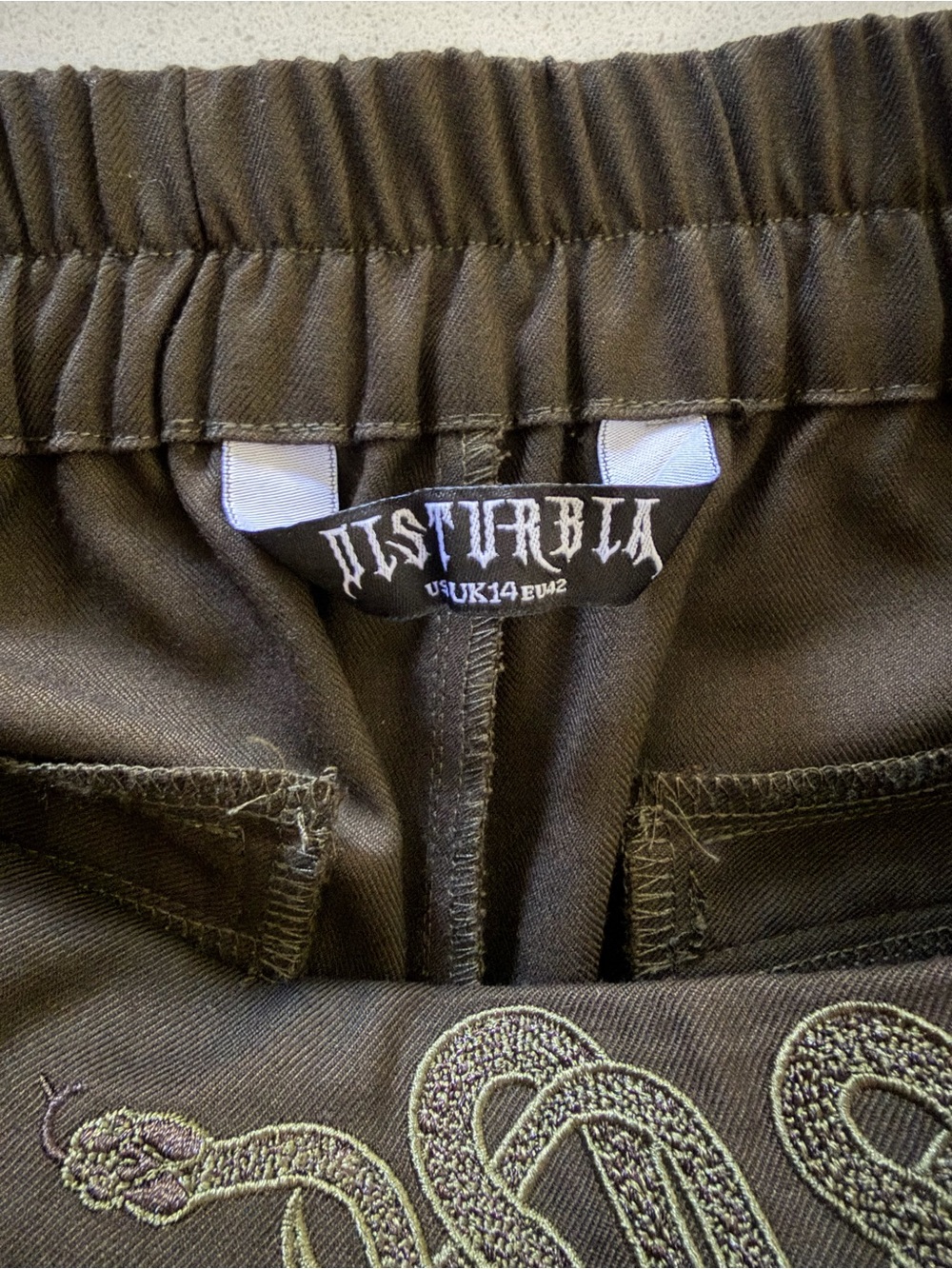 Disturbia Embroidered Balloon Leg Trouser Corporate Goth Women US 10 pant UK 14 - Picture 7 of 10